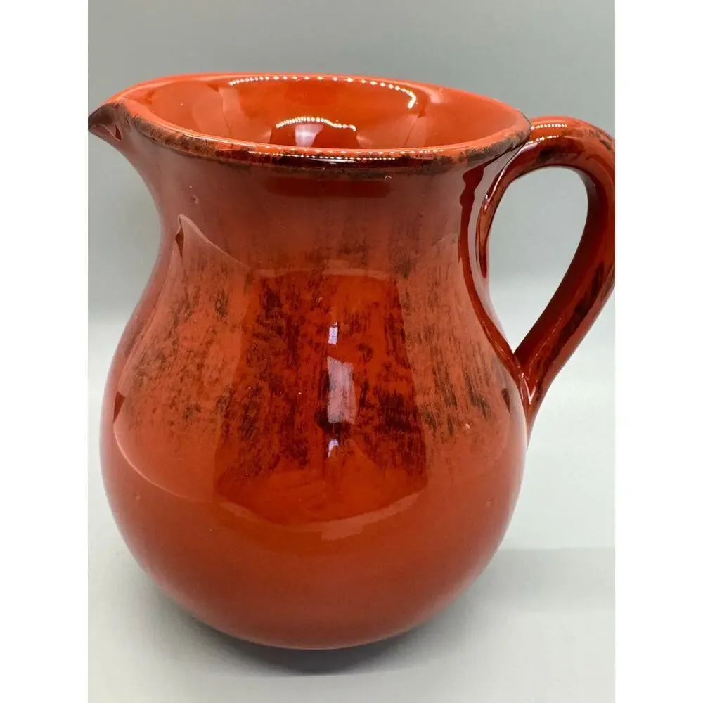 Vintage Small Orange & Brown Pitcher Glazed Clay Made in Italy 5 1/4" Pottery - Picture 8 of 9